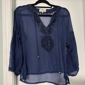 Bella Tu 3/4 sleeve beaded sheer blouse